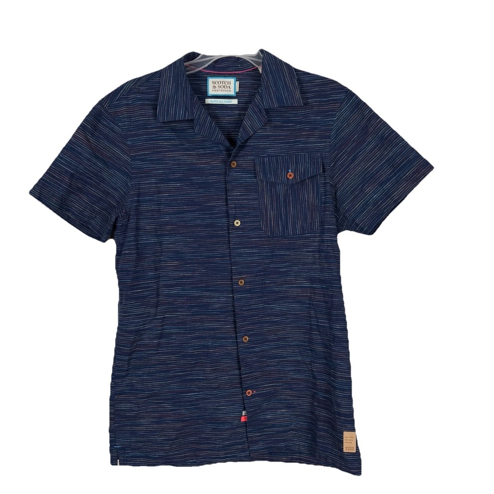 Scotch & Soda Dance All Night Shirt Mens Small Blue Stripe Linen Blend Amsterdam - Picture 2 of 10